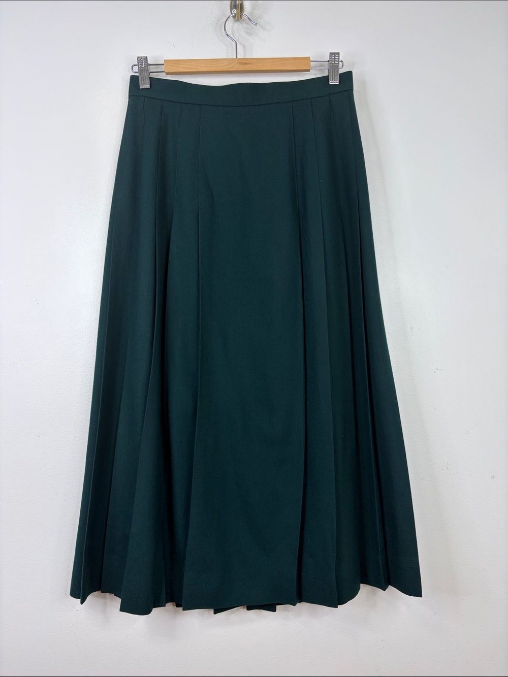 Vintage Maxi Skirt Womens 10 Medium Dark Green Wool Full Pleated Made in USA